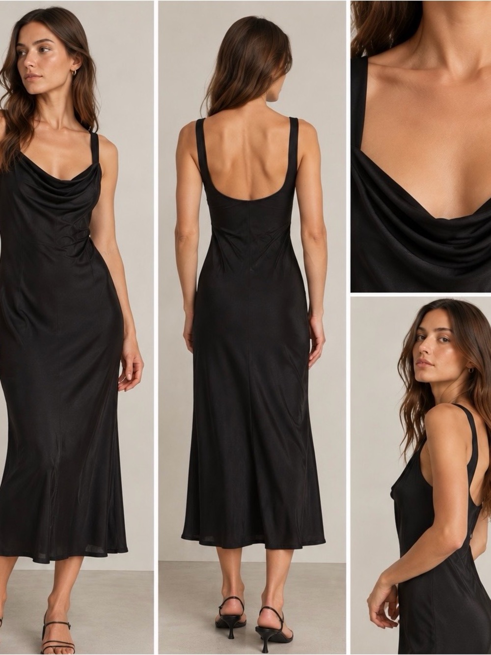 Mango Black Midi Scoop Neck Slip Dress